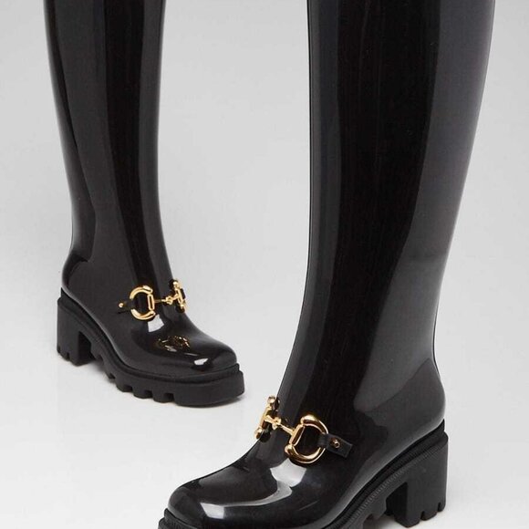 Gucci Black Rubber HorseBit Rain Boots Size 4.5/35 - Picture 2 of 5